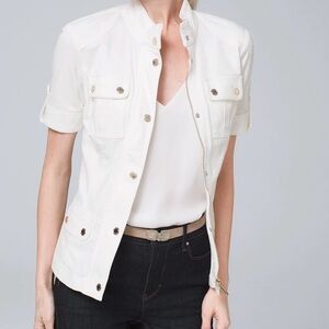 White House Black Market WHBM White Denim Utilty Jacket size 6